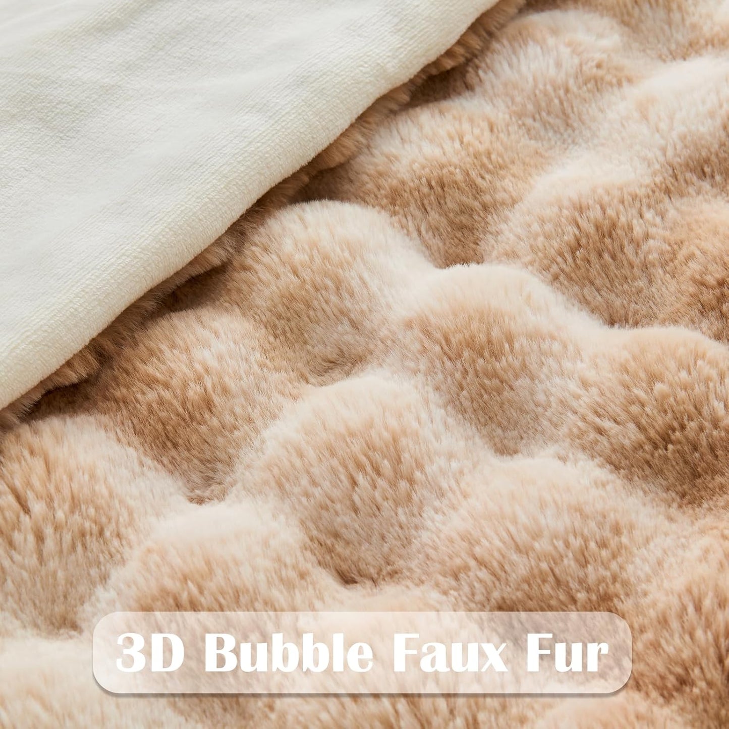 NEWCOSPLAY Faux Fur Throw Blanket Tie-dye Beige Luxury Fluffy Thick Warm Bubble Blanket for Couch Sofa Bed 700GSM (Tie-dye Beige, Throw(50"x60"))