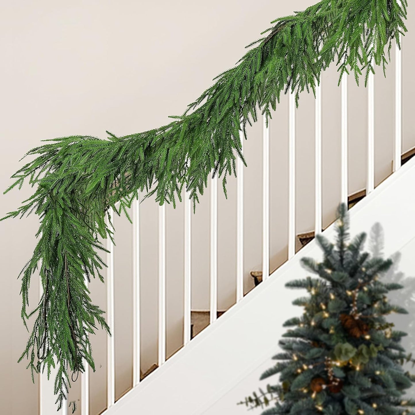 Watayo 6 Ft Christmas Norfolk Pine Garland, Dense Real Touch Pine Garland Ornament, Realistic Artificial Pines Greenery Garlands for Mantle, Table, Fireplace, Indoor, Outdoor Christmas Decoration