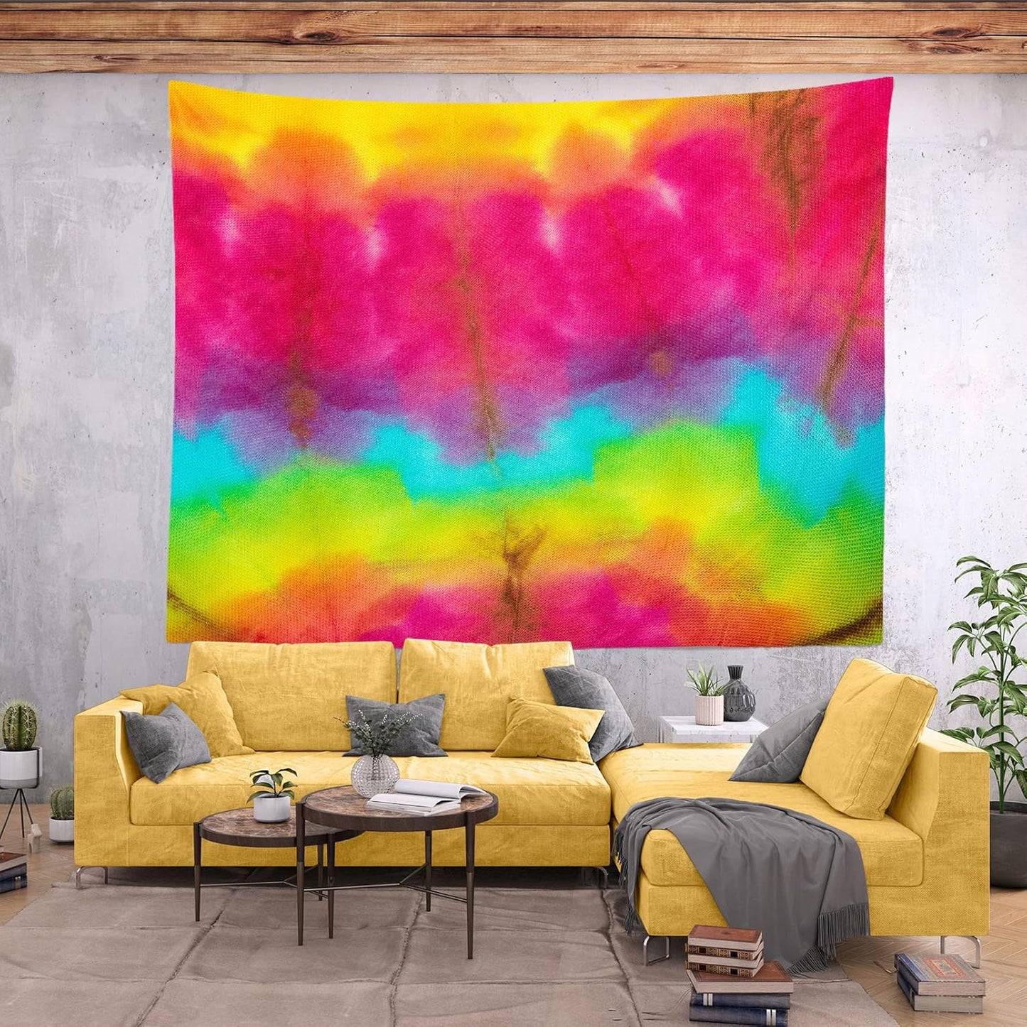 BELECO Tie Dye Tapestry Wall Hanging 106x70 Inch Fabric Tie Dye Color Texture Background Tapestry Groovy Sign Rainbow Tapestry Hippie Tie Dye Tapestries for Bedroom Living Room Dorm Decor