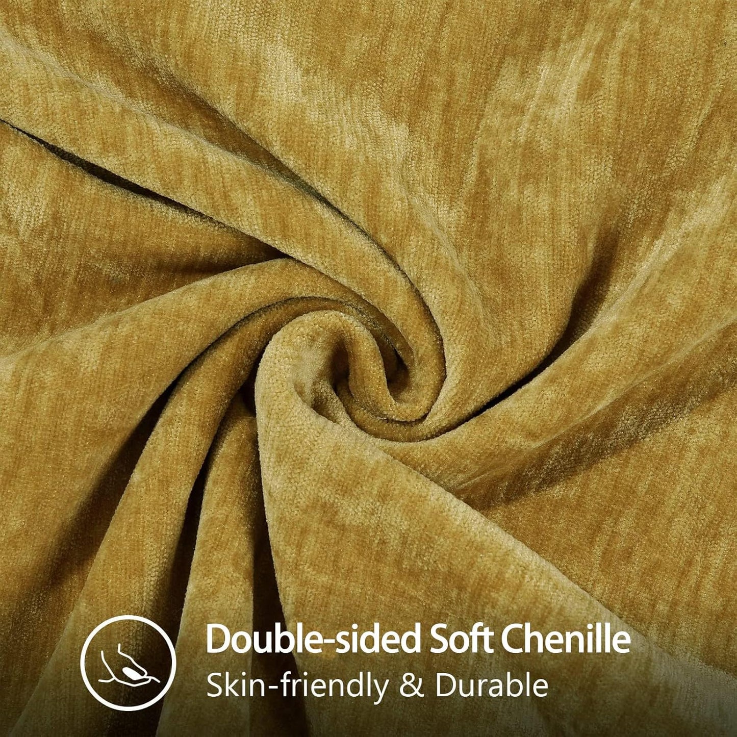 decorUhome Chenille Soft Throw Pillow Covers 26x26 Set of 2, Farmhouse Velvet Neutral Decorative Euro Pillow Covers with Stitched Edge for Couch Sofa Bed Home Decor, Mineral Yellow