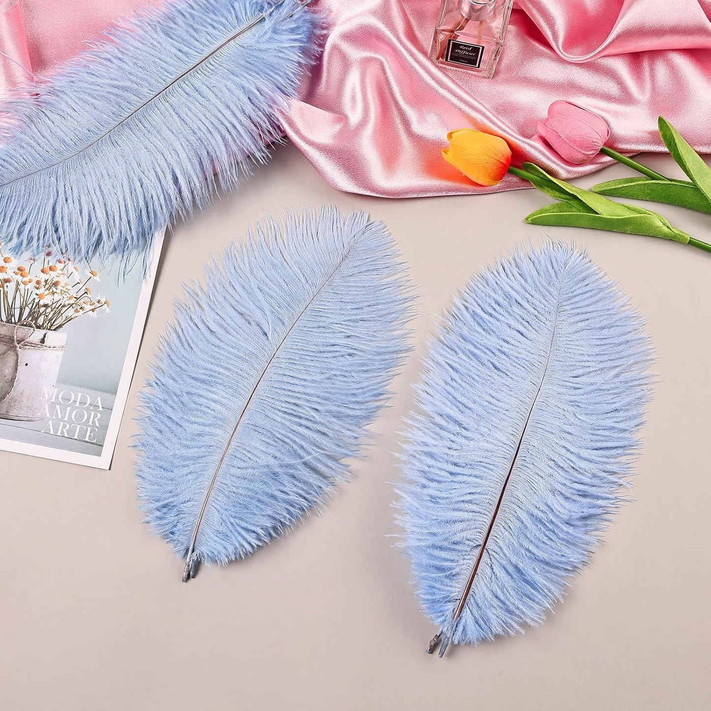 THARAHT Baby Blue Ostrich Feathers 24pcs Natural Bulk 10-12Inch 25cm-30cm for Crafts Wedding Party Centerpieces Easter Gatsbi and Home Decoration Feathers