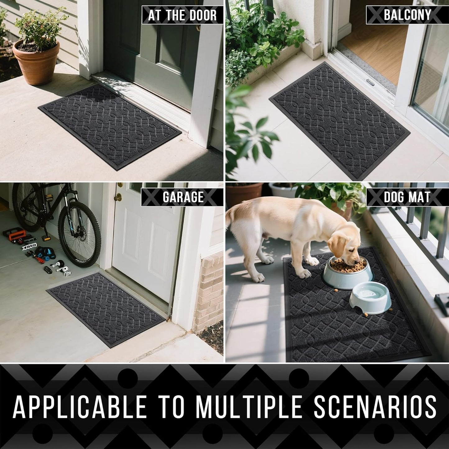 Yimobra Front Door Mat Outdoor Indoor 60x36, All-Season, All-Weather, Heavy Duty Welcome Door Mats Outside Entrance, Non Slip Porch Patio Entrance Mat, Black Gray