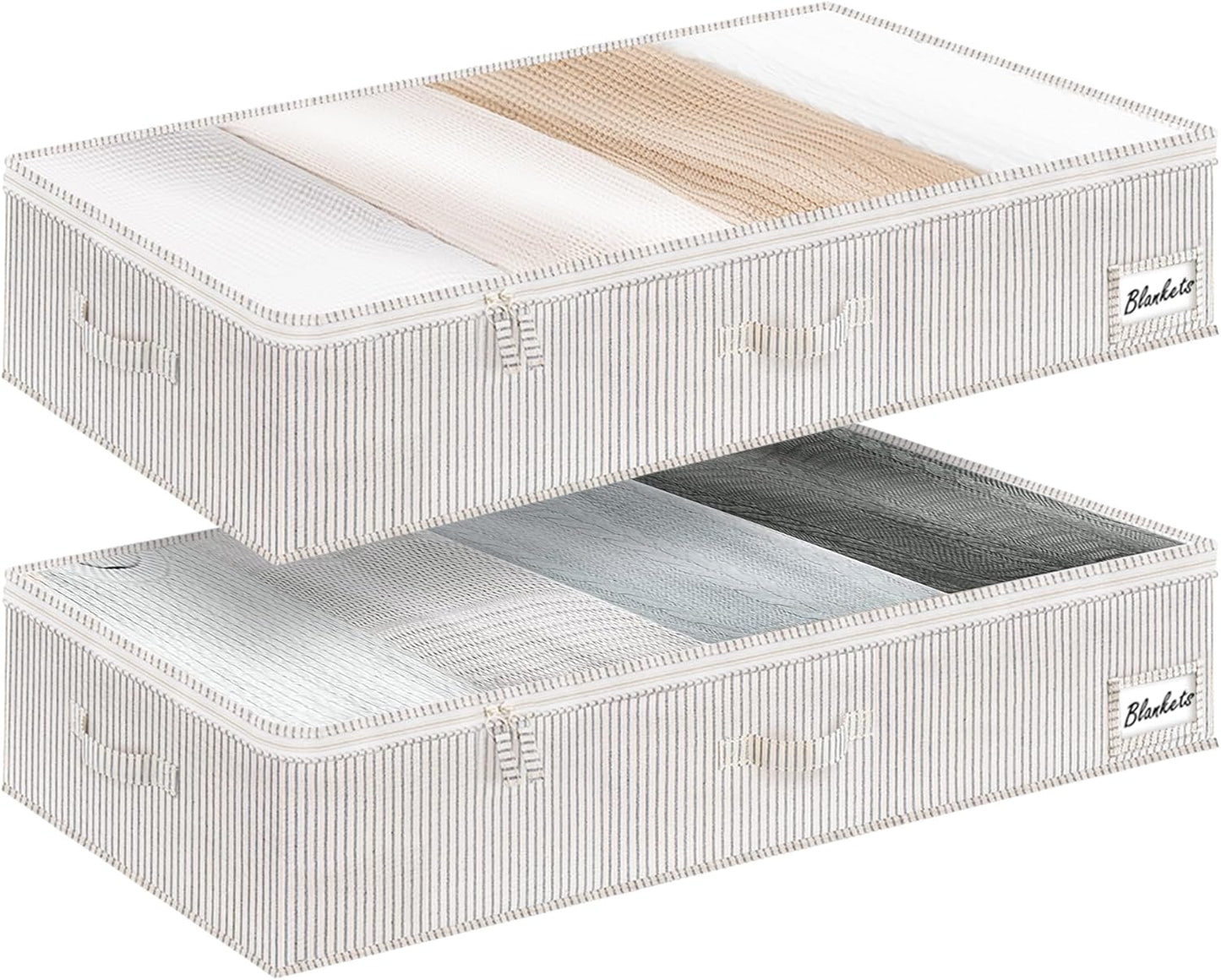 StorageWorks Large Under Bed Storage Containers with Handles and Label Holder, 2 Pack Ultra-thick Fabric Underbed Bins, Closet Organizer for Clothes, Blankets, Sweater