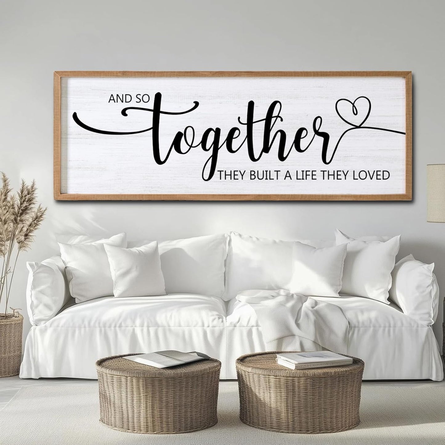 And So Together They Built A Life They Loved Decorative Rustic Sign & Plaque Framed Wall Art for Couples, 40''×15''Wooden Long Wall Decor Above Bed, Vintage Horizontal Farmhouse Wedding Gift