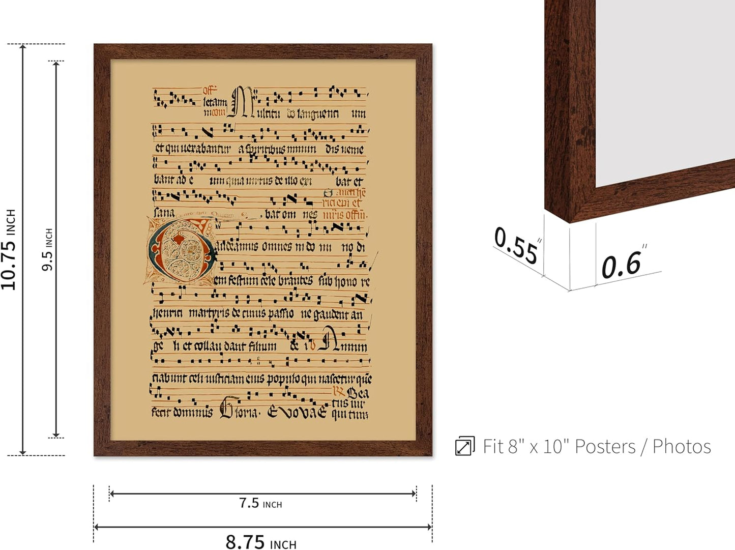 Poster Master Vintage Hymnal Poster - Retro Music Print - Gift for Artist, Friend - Graduale Aboense, Gregorian Chant Manuscript, Score - Wall Decor for Living Room, Bedroom, 8x10 Brown Framed