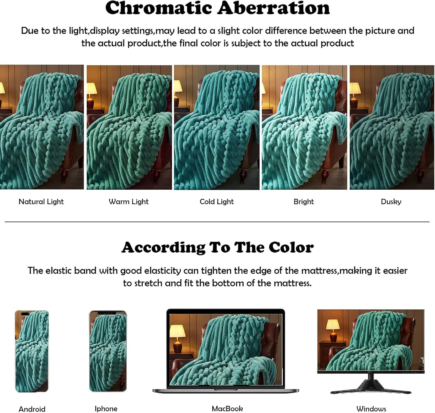 NEWCOSPLAY Faux Fur Twin Blanket Light Teal 3D Ribbed Plush Thick Warm Blanket for Couch Sofa Bed 850GSM (Light Teal Ribbed, Twin(60"x80"))