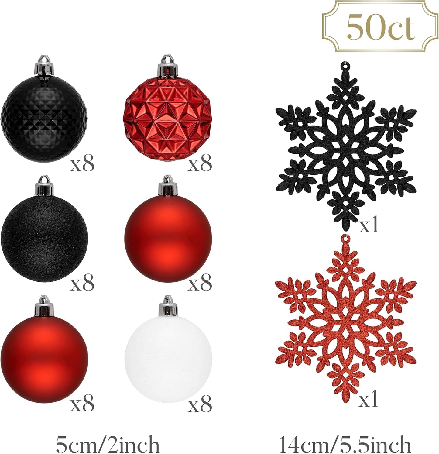 Valery Madelyn Christmas Tree Decorations Ornament Set for Fall Halloween, 50ct 2 Inches Red and Black Shatterproof Christmas Ball Ornaments Hanging Xmas Holiday Party Decor
