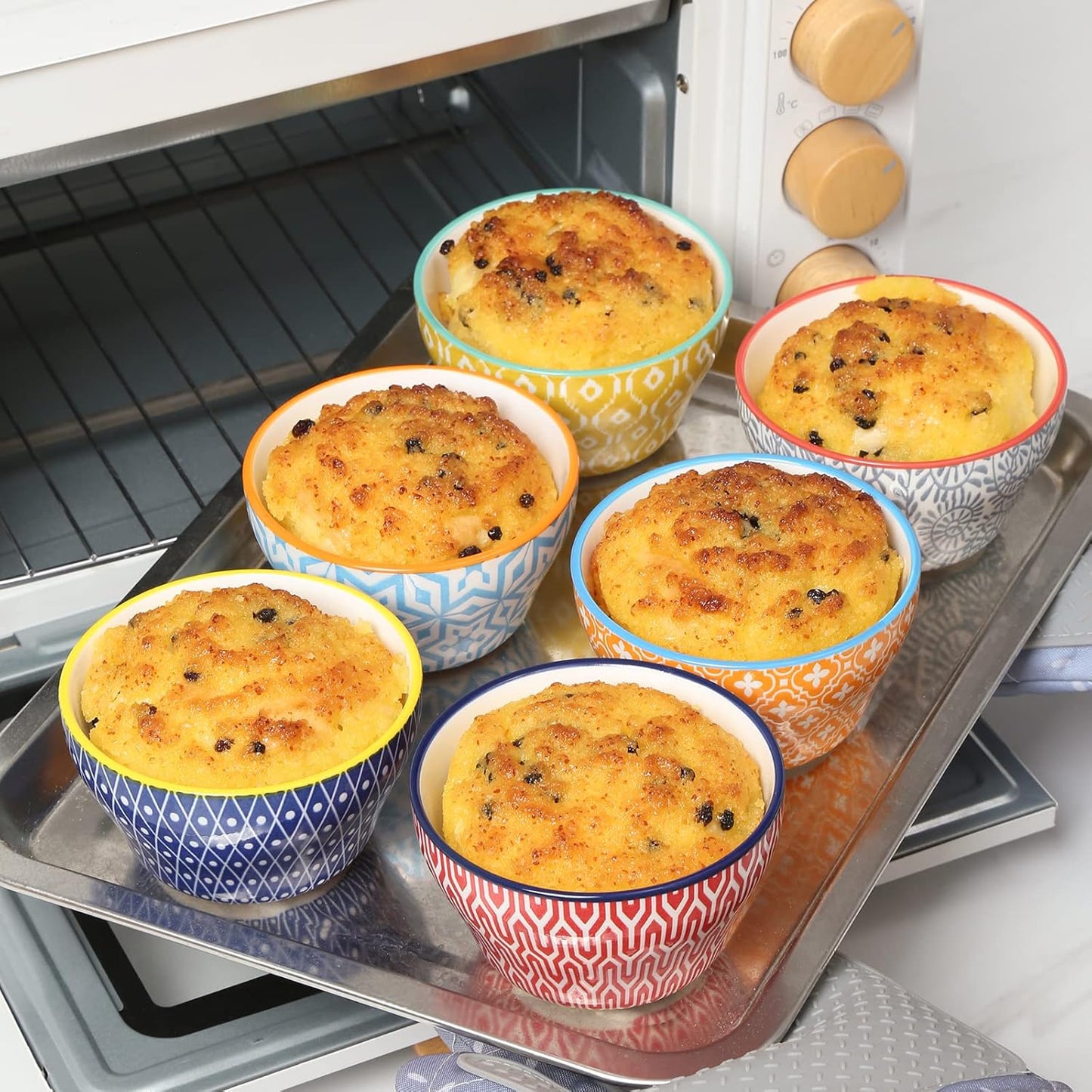 Selamica Ceramic 8oz Bouillon Cups 4 Inch Small Bowls, Dessert bowls for Soup Dipping Sauce Coffee Cupping, Microwave Dishwasher Safe, Set of 6, Assorted Colors