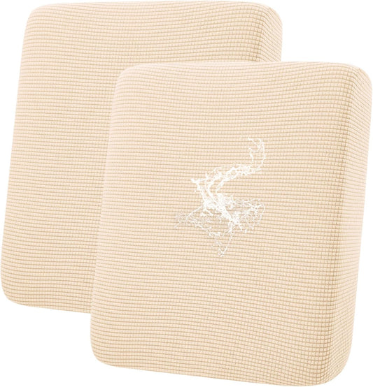 hyha Waterproof Couch Cushion Covers for Pets, Non Slip Sofa Seat Cover for Dogs Washable, Soft Thick Stretch Jacquard Fabric, Sofa Slipcovers with Elastic Bottom (2 Pieces, Beige)