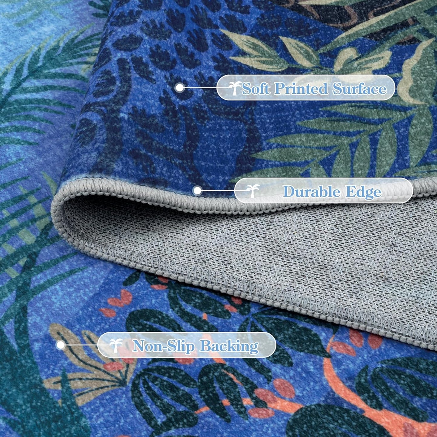 LIVEBOX Jungle Animal Print Dining Room Rugs for Under Table, Soft Modern Rug for Living Room, Washable Kids Rugs for Boy Bedroom, Non-Skid Blue Kids Carpet Playmat Rug for Play