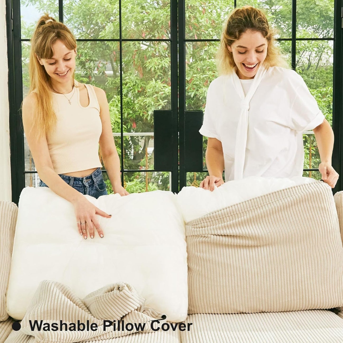 Belffin Corduroy Modular Sectional Sofa 9 Seat Convertible Sectional Sleeper Sofa Bed with Storage Ottomans Modular Sectional Couch Bed for Living Room Beige