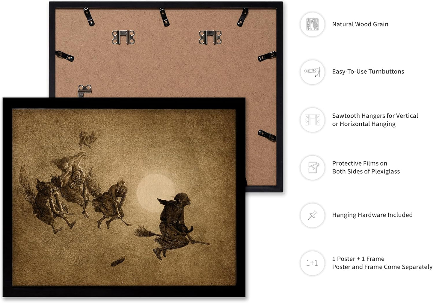 Poster Master Vintage William Holbrook Beard Poster - Retro Occult Print - Gift for Gothic, Horror Fan - The Witches Ride, Pagan, Goth, Magic - Wall Decor for Bedroom, Dorm, 8x10 Black Framed