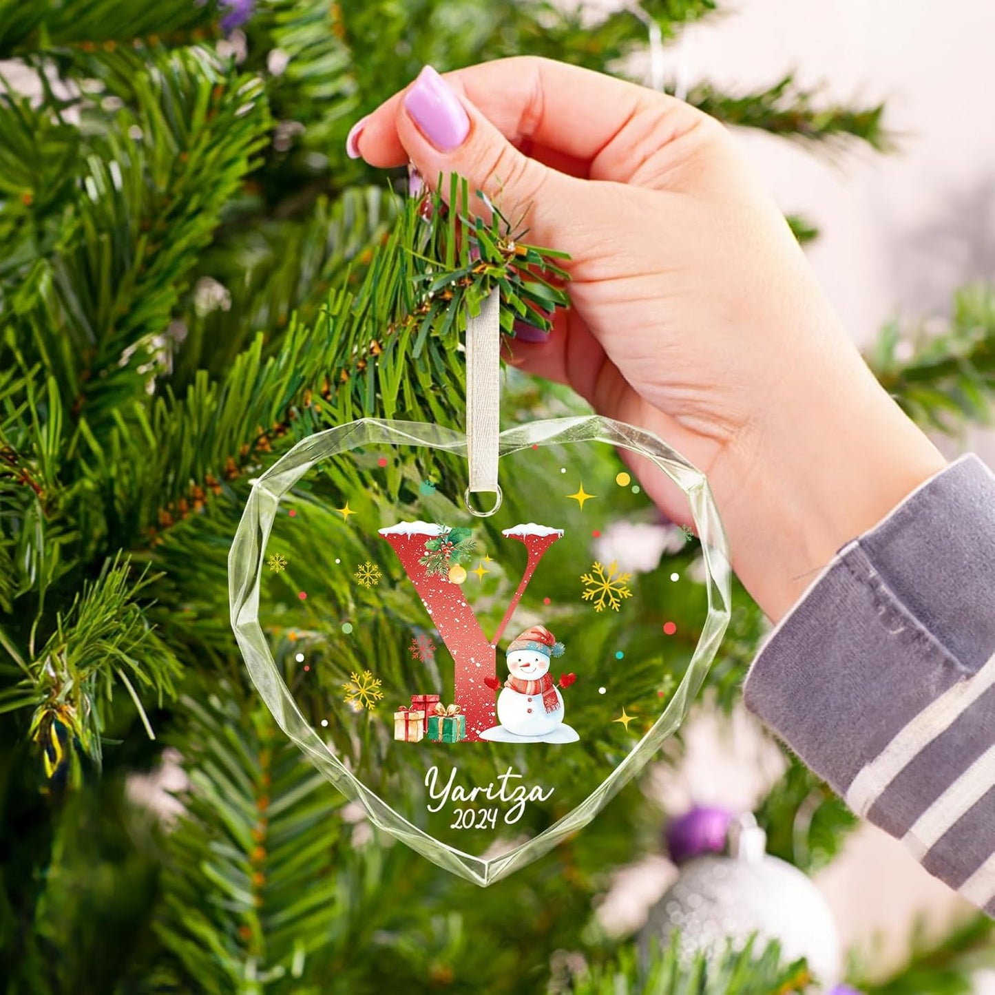 Personalized Christmas Ornaments with Initial Name, Acrylic Custom Monogram Initial A-Z Christmas Ornament 2025 for Kids Family Friends, Customized Letter Name Ornaments for Christmas Tree Decorations