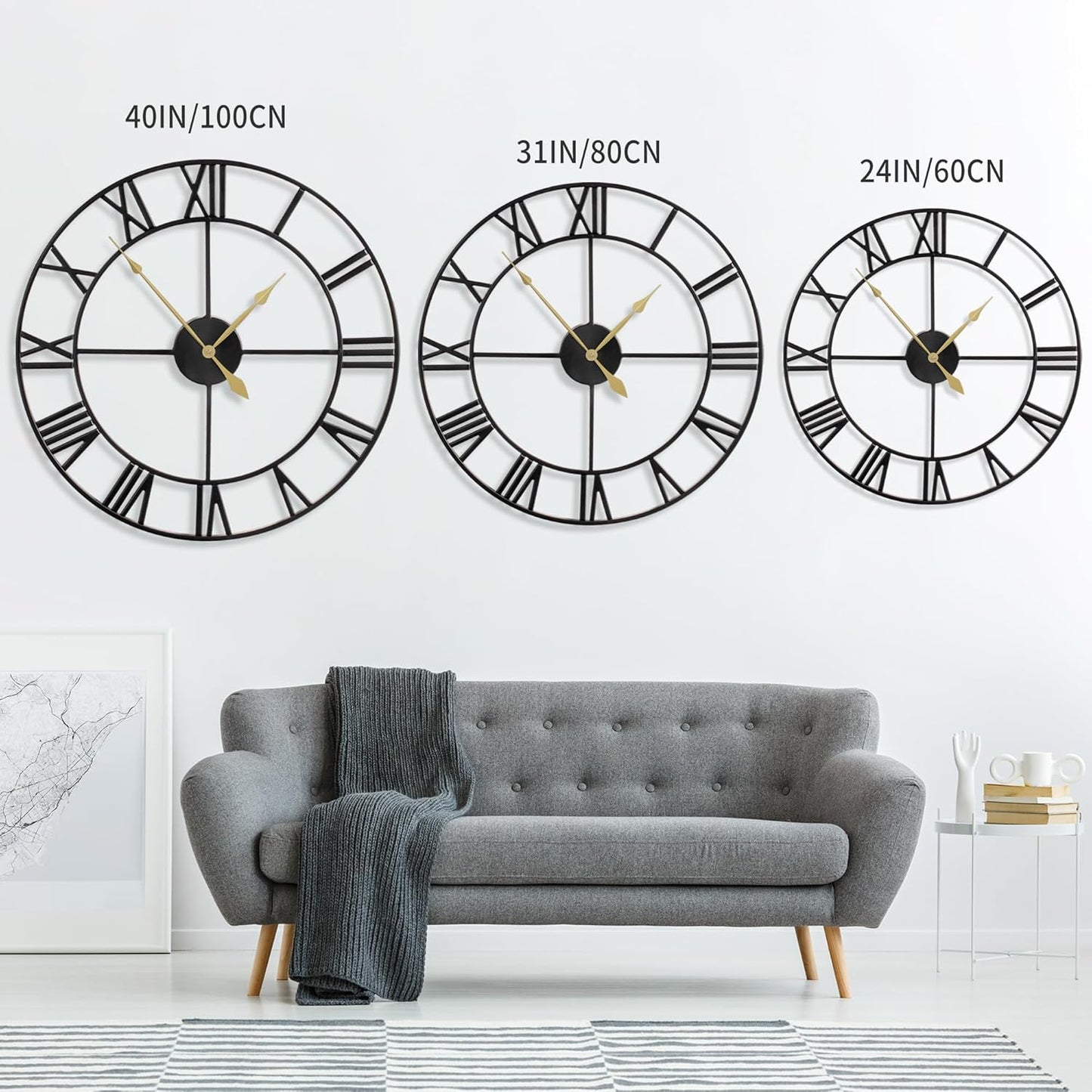 LEIKE 80CM Extra Large Wall Clock - 31" Oversize Modern Black Metal Roman Numeral Nearly Silent Little Ticking Battery Operated Wall Clocks for Living Room, Kitchen,Bedroom Farmhouse Home Decor