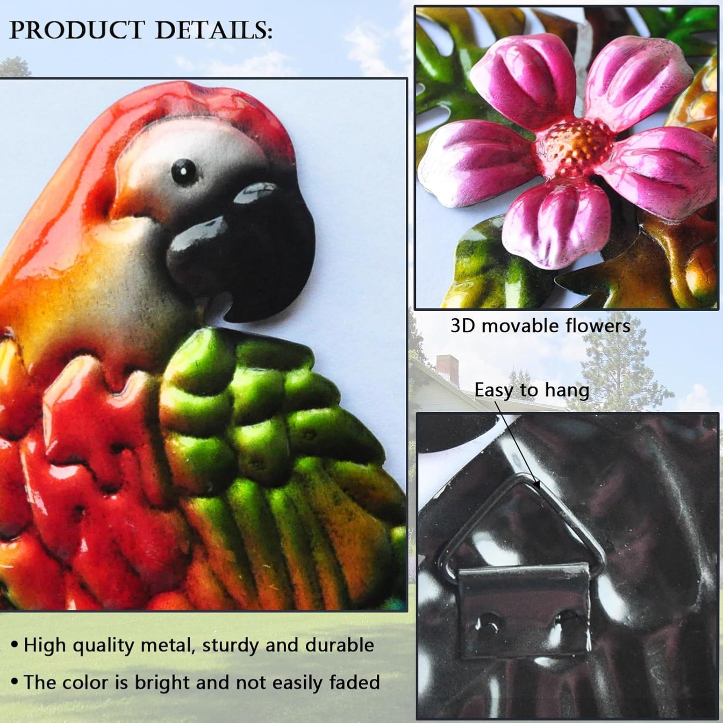 Metal Wall Art 3D Outdoor Wall Decor Toucans Garden Decorations Parrot Decor Fence Decorations Outdoor Wall Sculpture, Style 8