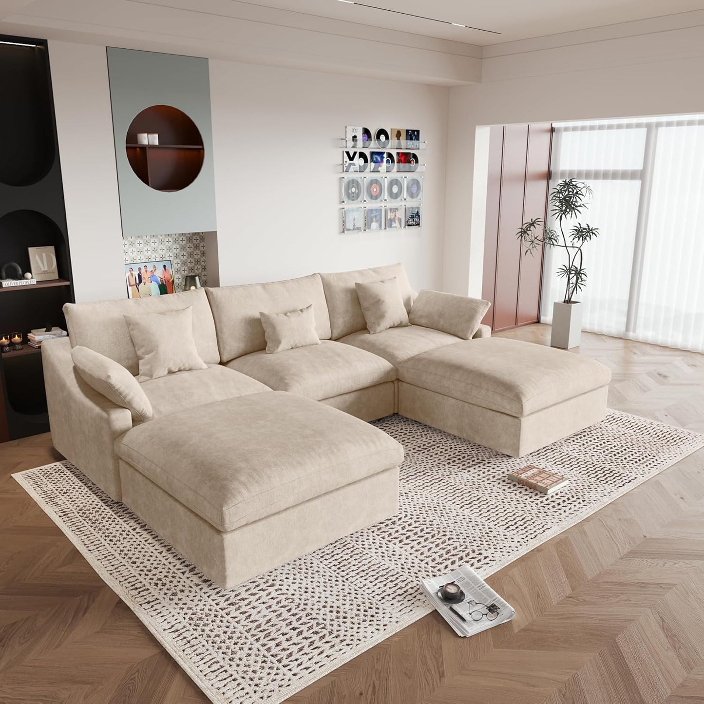 JACH U Shaped Sectional Couches, Cloud Sectional Couch with Deep Seat, 119" Down Filled Modular Sofa with Chaise, Covers Removeable & Washable, Sofas Furniture for Living Room, Khaki