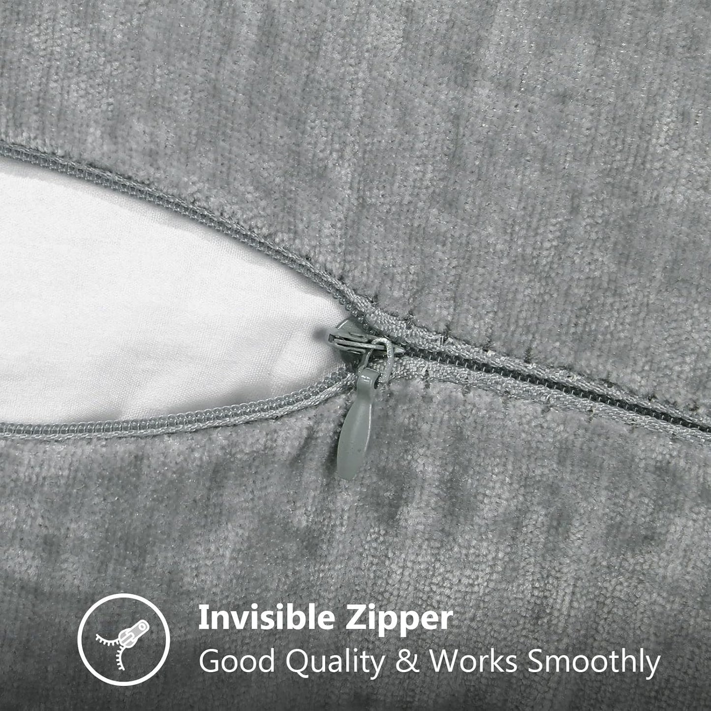 decorUhome Chenille Soft Throw Pillow Covers 24x24 Set of 2, Farmhouse Velvet Neutral Decorative Euro Pillow Covers with Stitched Edge for Couch Sofa Bed Home Decor, Neutral Gray