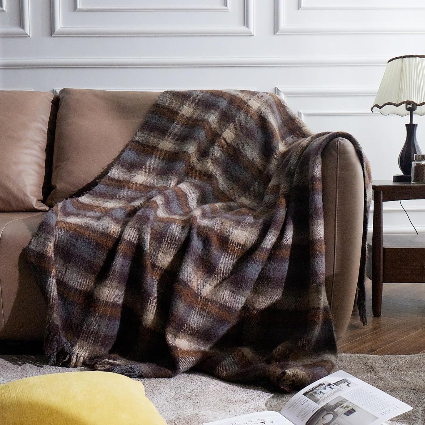 ZonLi Brown Throw Blanket, 50" x 60" Fall Decorative Classic Blankets with Tassel for Couch, Bed, Sofa, Chair, Outdoor, Cozy Warm Lightweight Blankets (Brown)