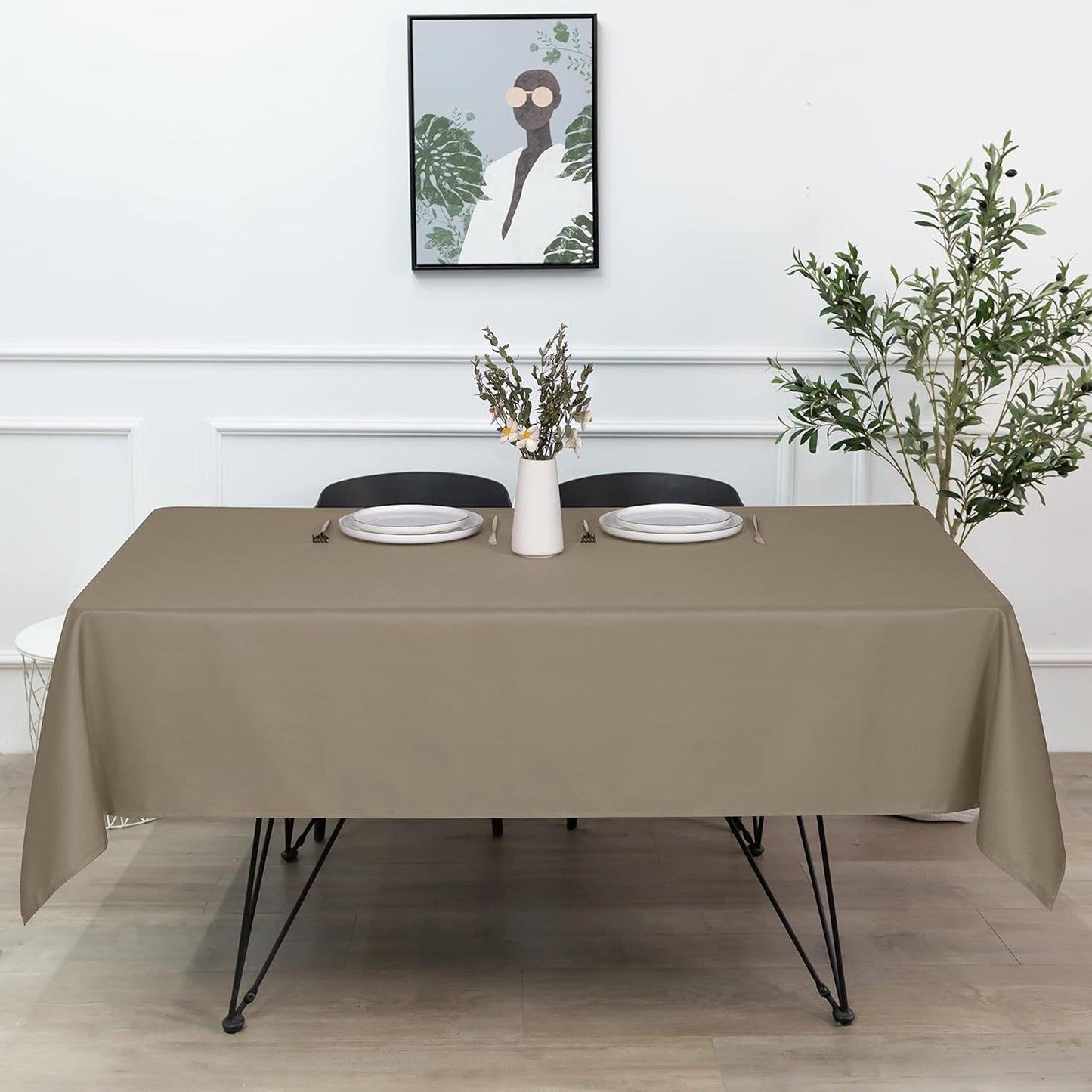 sancua Rectangle Tablecloth - 60 x 84 Inch - Stain and Wrinkle Resistant Washable Polyester Table Cloth, Decorative Fabric Table Cover for Dining Tables, Buffet Parties and Camping, Taupe