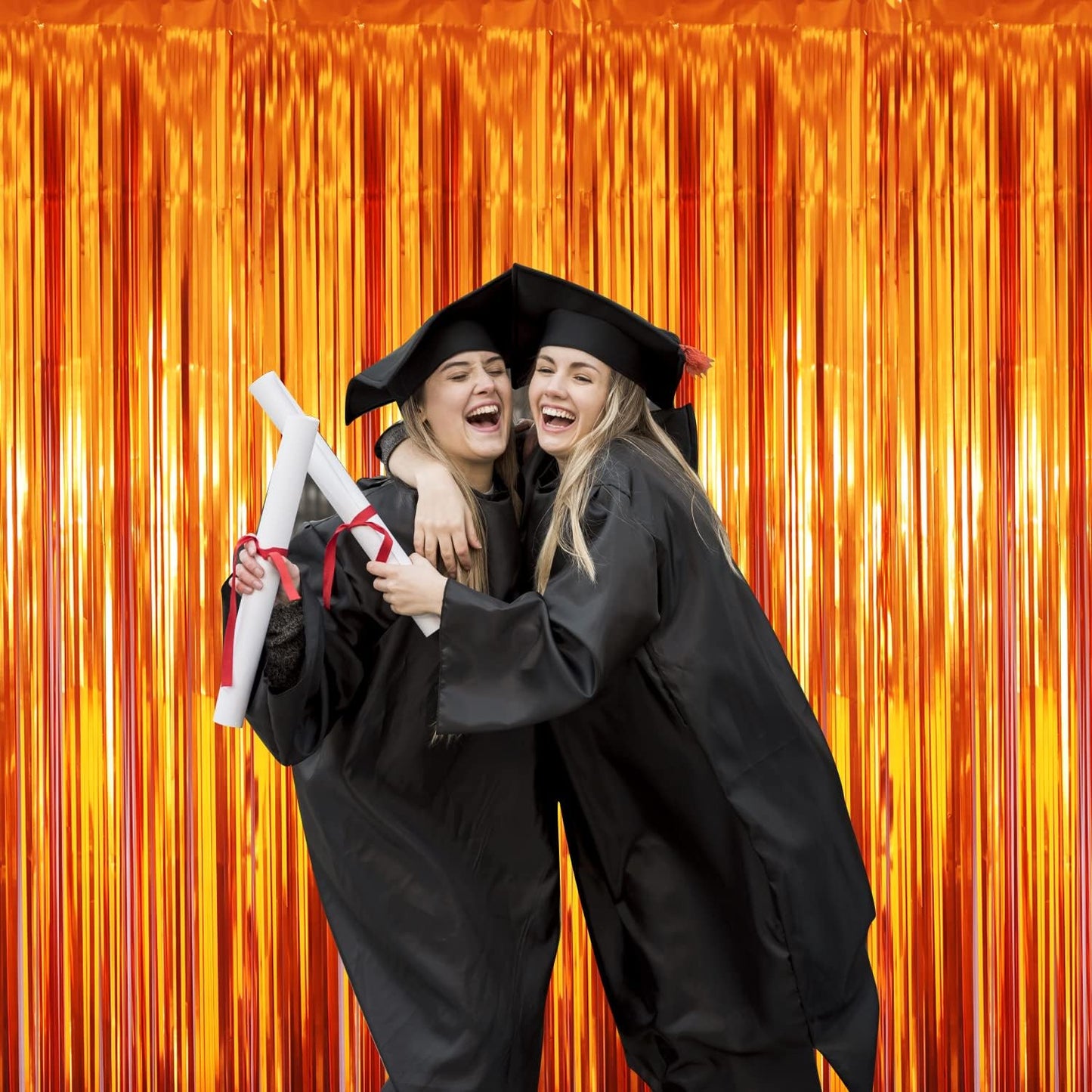 GOER 3.2 ft x 8.2 ft Metallic Tinsel Foil Fringe Curtains Party Photo Backdrop Party Streamers for Birthday,Graduation,New Year Eve Decorations Wedding Decor (4 Packs,Orange)