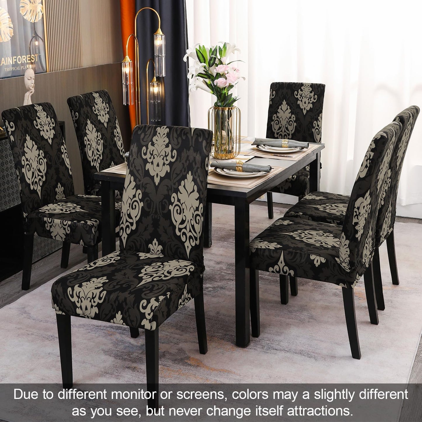 JQinHome Dining Chair Slipcover, High Stretch Removable Washable Chair Seat Protector Cover Set of 6,Chair Covers for Dining Room, Kitchen,Home Party,Wedding Ceremony(Luxe Black, 6PC)
