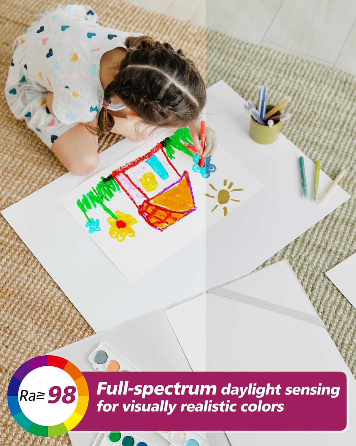 EMITEVER LED Floor Lamp, 100W Spectrum Eye Care Standing Lamp, 77'' Dimmable Motion Sensing & Daylight Sensing Reading Lamp for Study, Living Room, Conference, Office, 4000K Natural Daylight, White