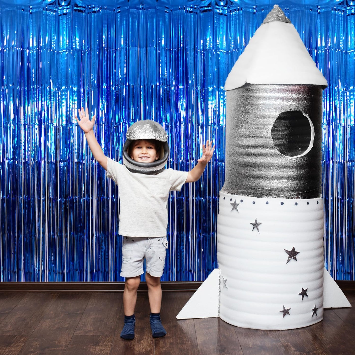 GOER 3.2 ft x 9.8 ft Metallic Tinsel Foil Fringe Curtains Party Photo Backdrop Party Streamers for Birthday,Graduation,New Year Eve Decorations Wedding Decor (4 Packs,Navy)