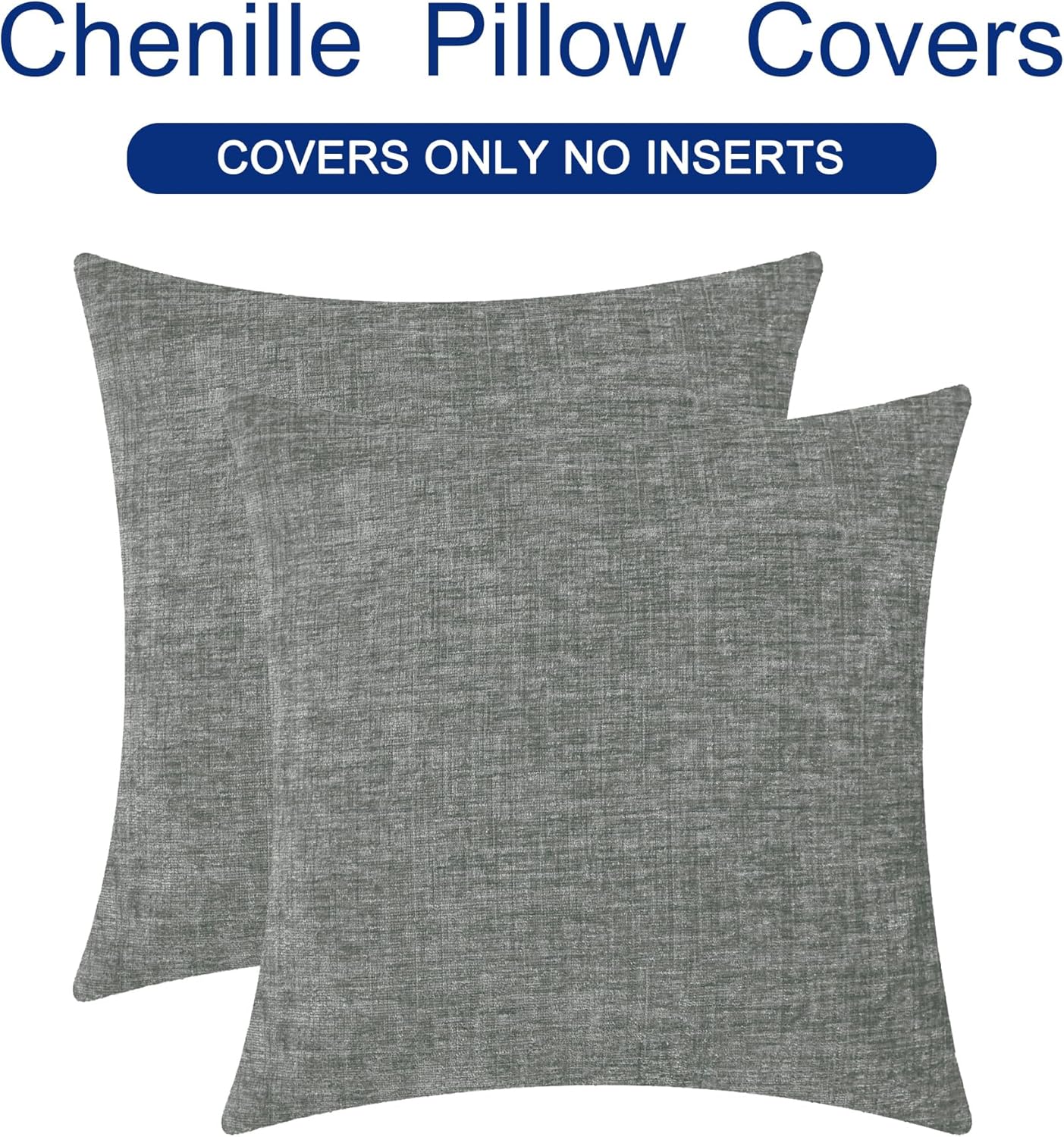 CaliTime Throw Pillow Covers Decorative 18 X 18 Inches Pack of 2 Cozy Chenille Cushion Cases for Couch Sofa Bed Living Room Home Medium Grey