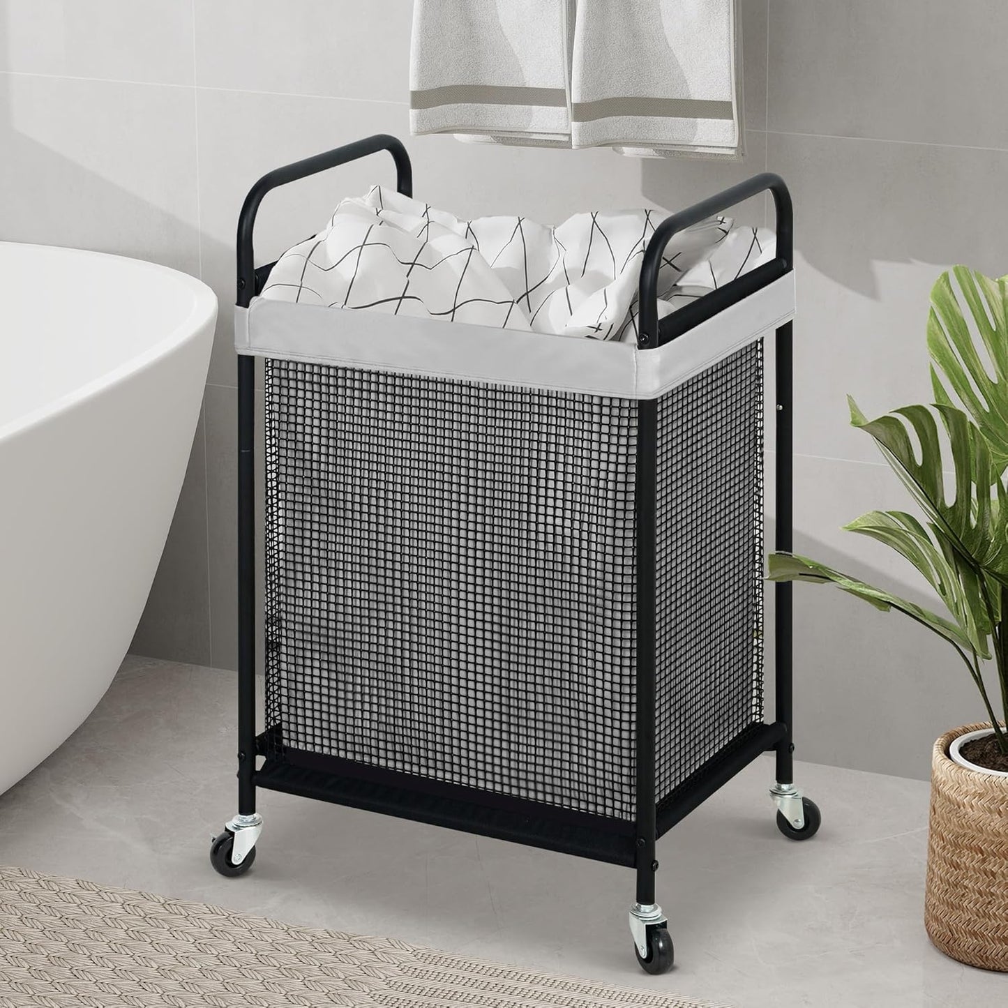 STO STO Laundry Hamper, 90L Rolling Laundry Sorter Cart with Removable and Washable Liner Bag, Rolling Clothes Hamper with Metal Handle for Laundry Room and Bedroom, Gray