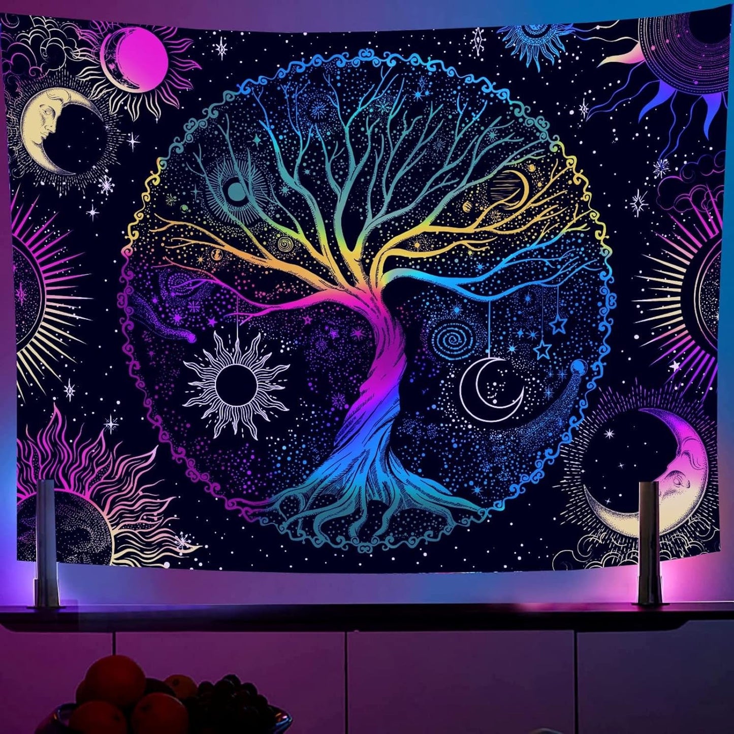 AACKart Blacklight Tapestry for Bedroom - Spiritual Tree of Life Wall Tapestry Glow in the Dark Wall Hanging 59.1 x 51.2 inches