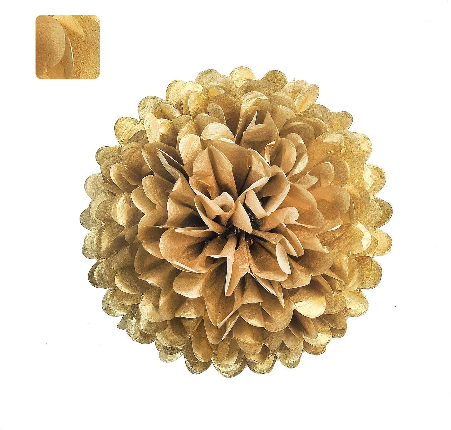 10" Gold Tissue Pom Poms DIY Tissue Paper Flowers for Birthday Wedding Baby Shower Tea Party Dessert Table Decoration, Pack of 18