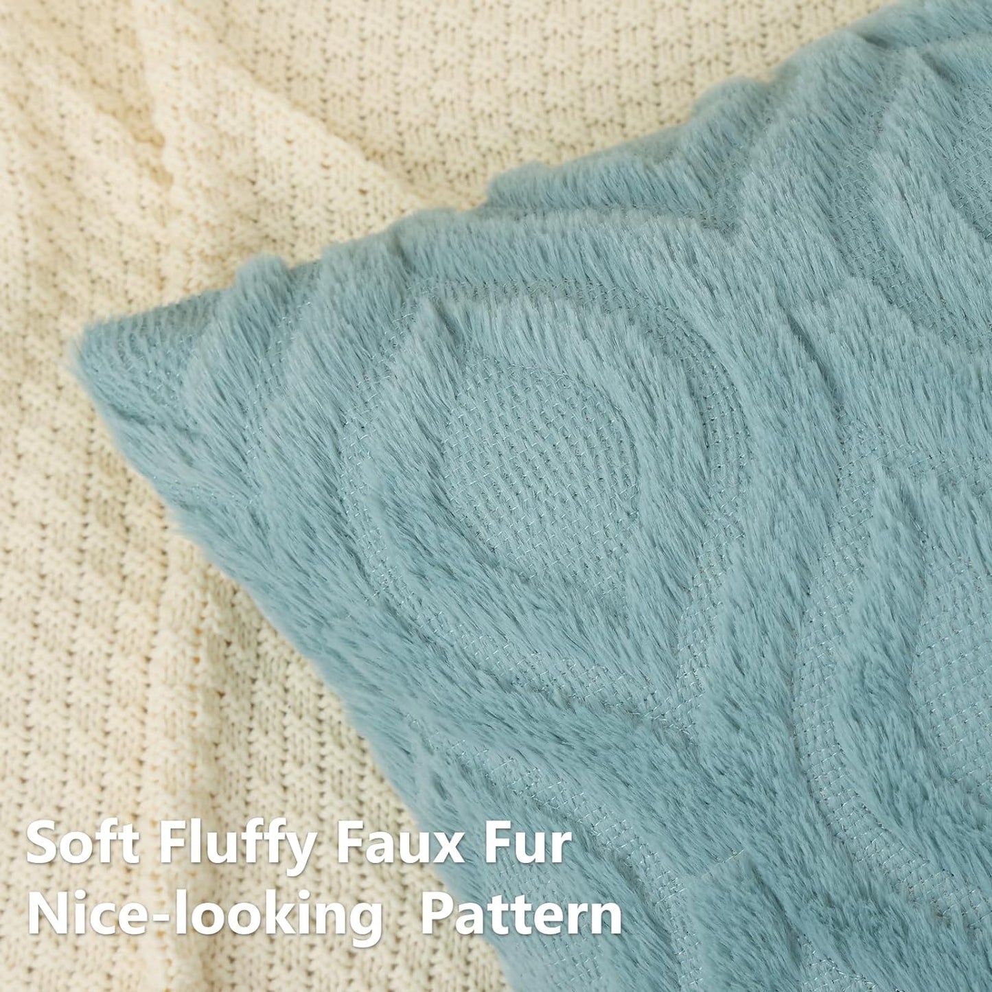 decorUhome Fall Throw Pillow Covers 22x22 Inch Set of 2, Soft Plush Decorative Faux Fur Aqua Solid Couch Pillow Covers, Accent Farmhouse Neutral Square Euro Pillow Cases for Sofa Bed Living Room