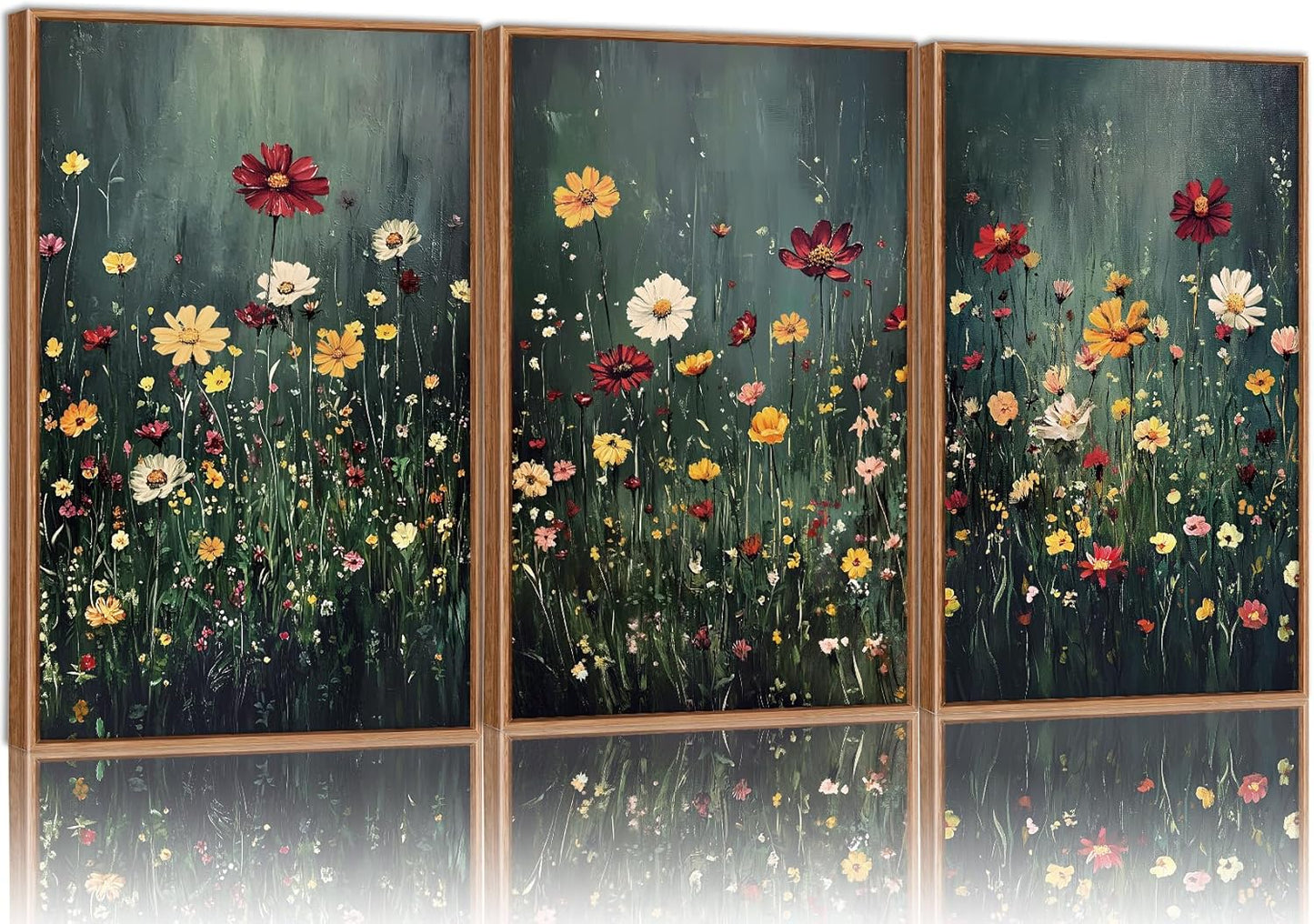 SIGNINART Vintage Floral Framed Canvas Wall Art, Dark Moody Wildflowers Wall Decor, Boho Abstract Flowers Artwork, Colorful Botanical Aestheticrt Art Paintings for Bedroom Living Room Office 16"x24"x3