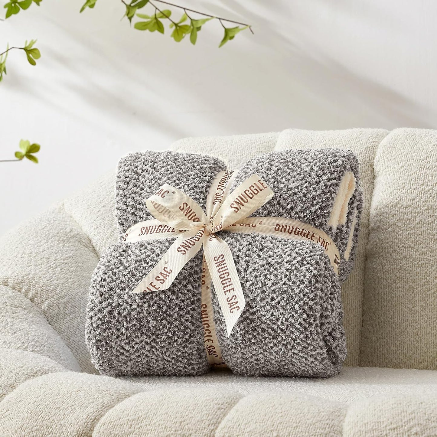 Snuggle Sac Oversized Grey Blanket Twin XL 66X90 for Bed, Reversible Super Soft Warm Cozy Knit Fuzzy Plush Blankets, Heather Dark Grey, 66x90 inches