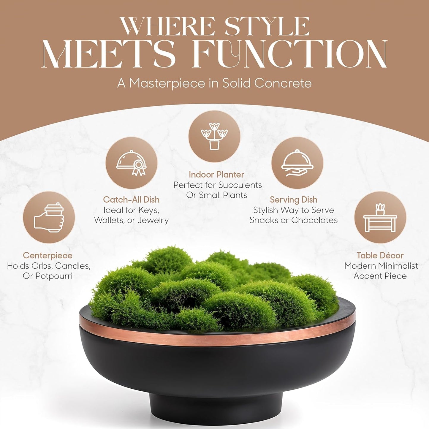 Concrete Fruit Bowl for Kitchen Counter - Large Decorative Bowls for Home Decor - Modern Key Bowl for Entryway Table - Hand-Poured Pedestal Bowl for Keys