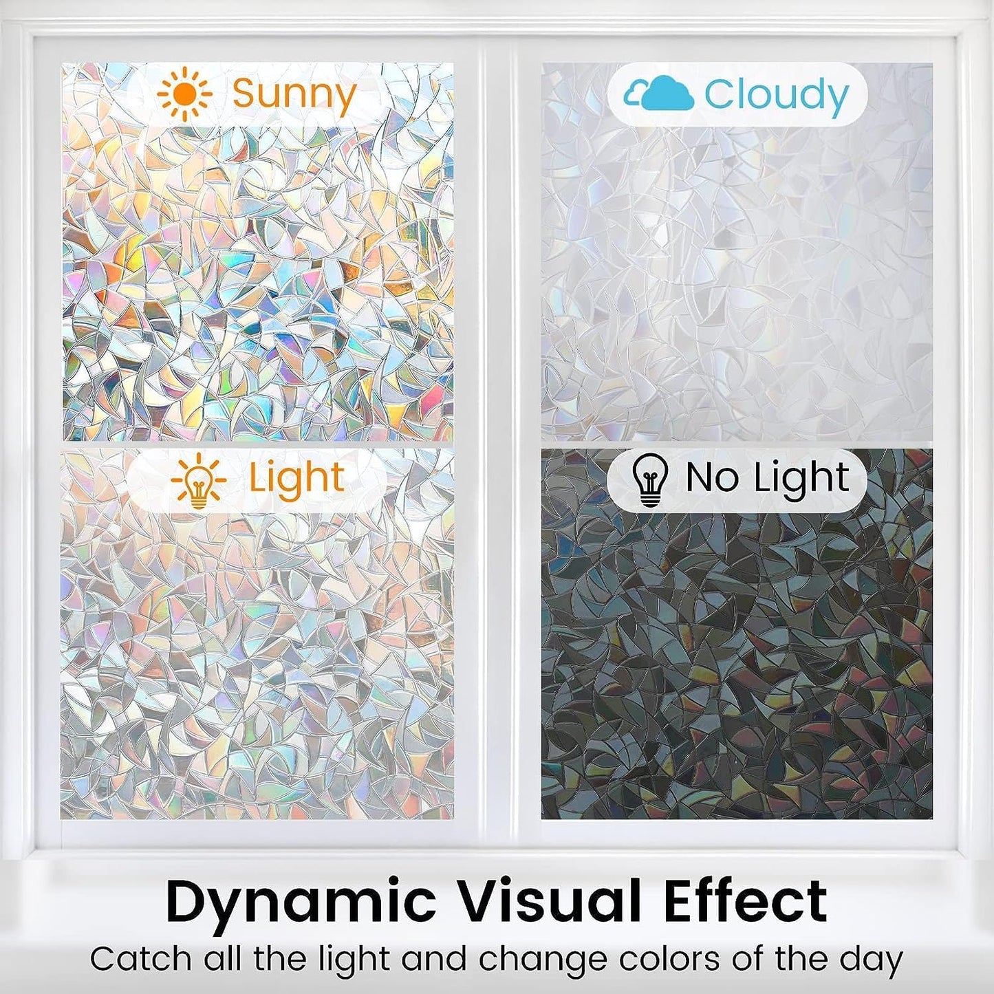 DOWELL Window Privacy Film, Rainbow Window Film, Decorative Stained Glass Clings, Static Cling Door Sticker, Non-Adhesive 3D Decals for Home UV Protection, 11.8 x 78.7 inches