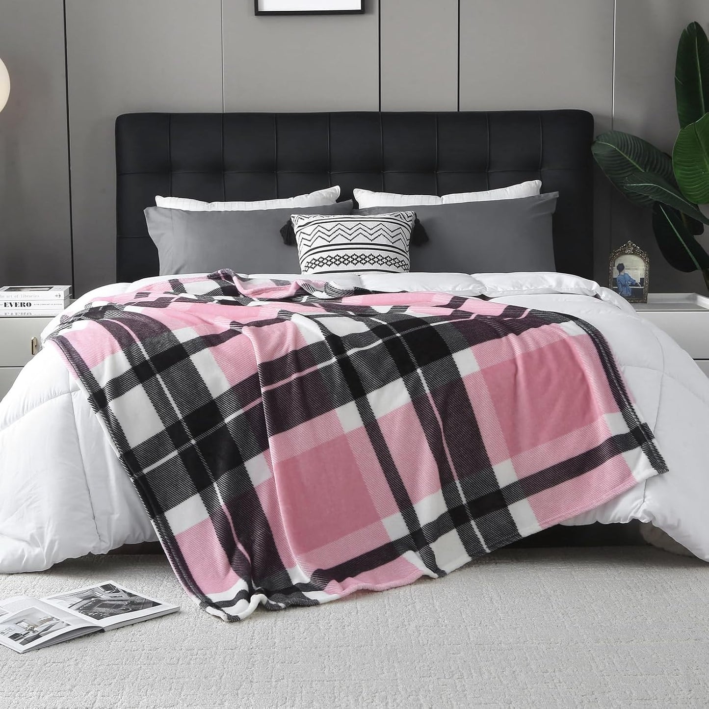 MERRYLIFE Pink Plaid Throw Blanket Decorative Fleece Throw | Ultra-Plush Colorful | Couch Blanket Travel Lap | Home Gift Use(50" 60",Pink Plaid)