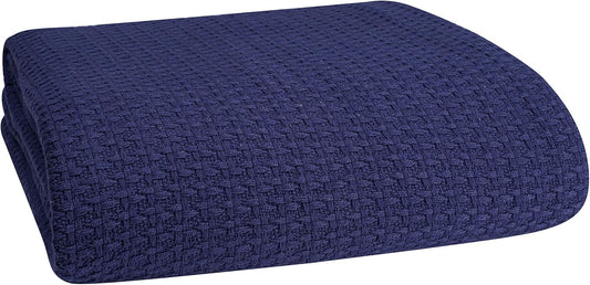Elvana Home 100% Cotton Bed Blanket, Breathable Bed Blanket Queen Size, Cotton Thermal Blankets Queen, Perfect for Layering Any Bed for All Season, Navy Blue