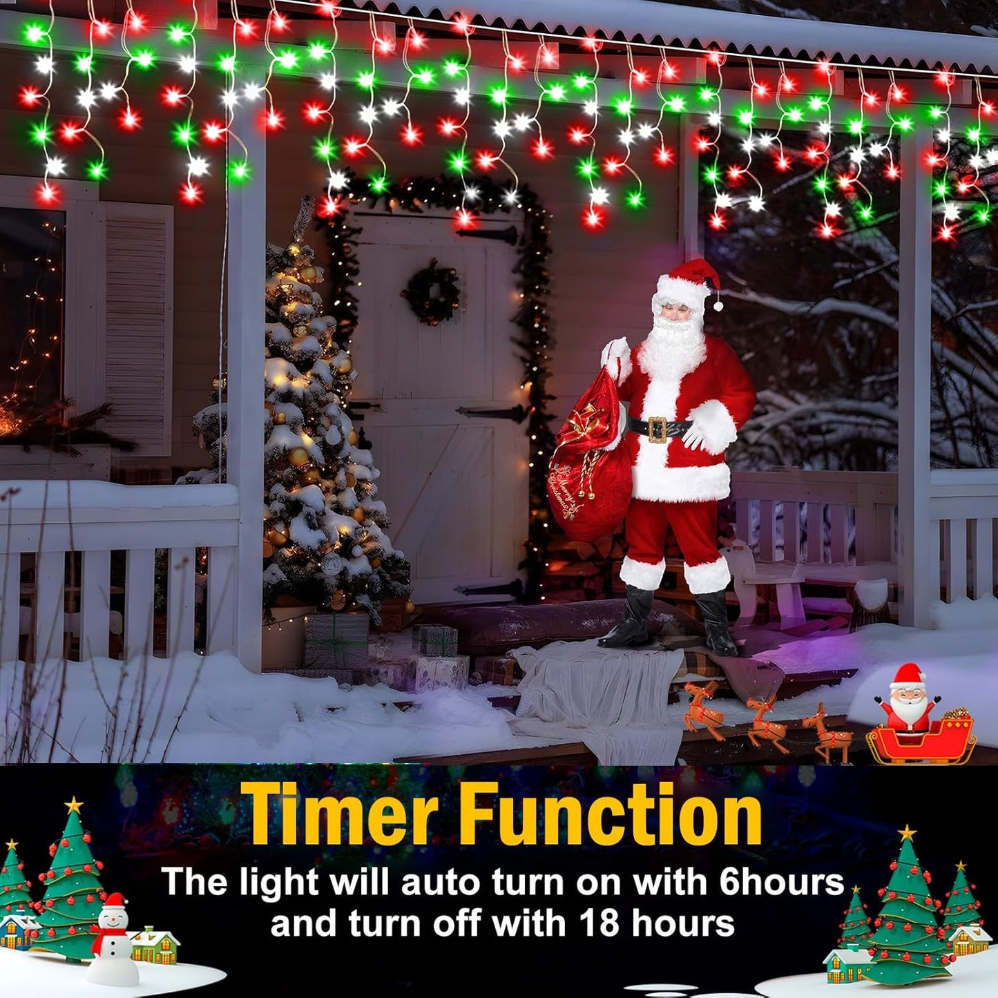 Christmas Lights Outdoor, 164FT 1600 LED Ice Lights for Outside, 320 Drops Ice String Lights with 8 Modes, Waterproof Timer & Memory for Yard, Garden, Eaves, Patio, Party (Red Green and Cool White)