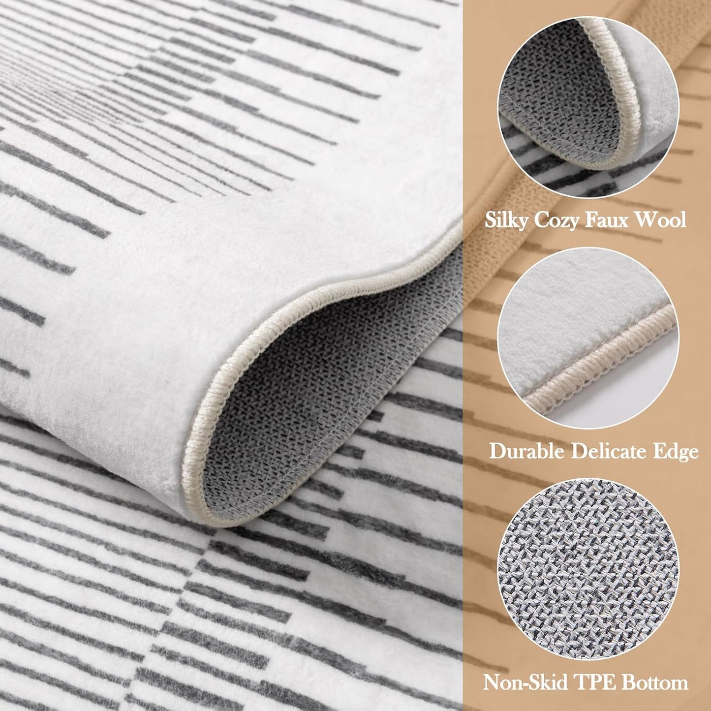 Wonnitar Striped 9x12 Rugs for Living Room, Non-Slip Soft Grey Berber Stripe Bedroom Rug, Low Pile Minimalist Floor Carpet for Dining Room Living Room Department (Grey,9' x 12')