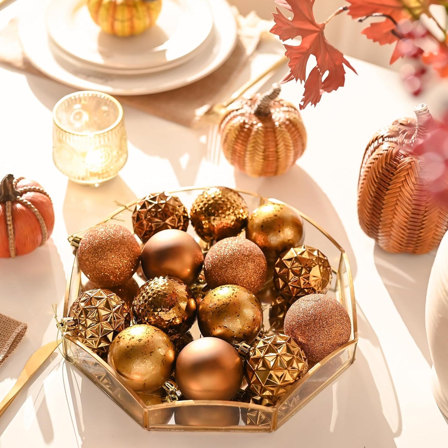 Valery Madelyn Christmas Tree Decorations Ornament Set for Fall Halloween, 50ct 2 Inches Bronze Copper Brown Shatterproof Christmas Ball Ornaments Hanging Xmas Holiday Party Decor