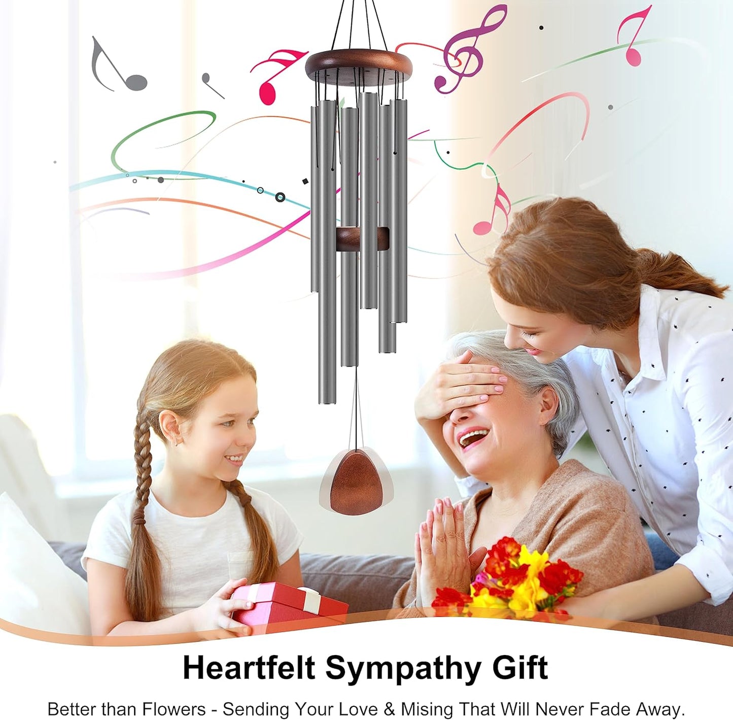 Large Aluminium Wind Chimes 37 Inches to Create a Zen Atmosphere Suitable for Outdoor, Garden, Patio Decoration. Classic Wind Chimes with Wind Catcher Suitable as A Gift for Unisex,Silver Grey