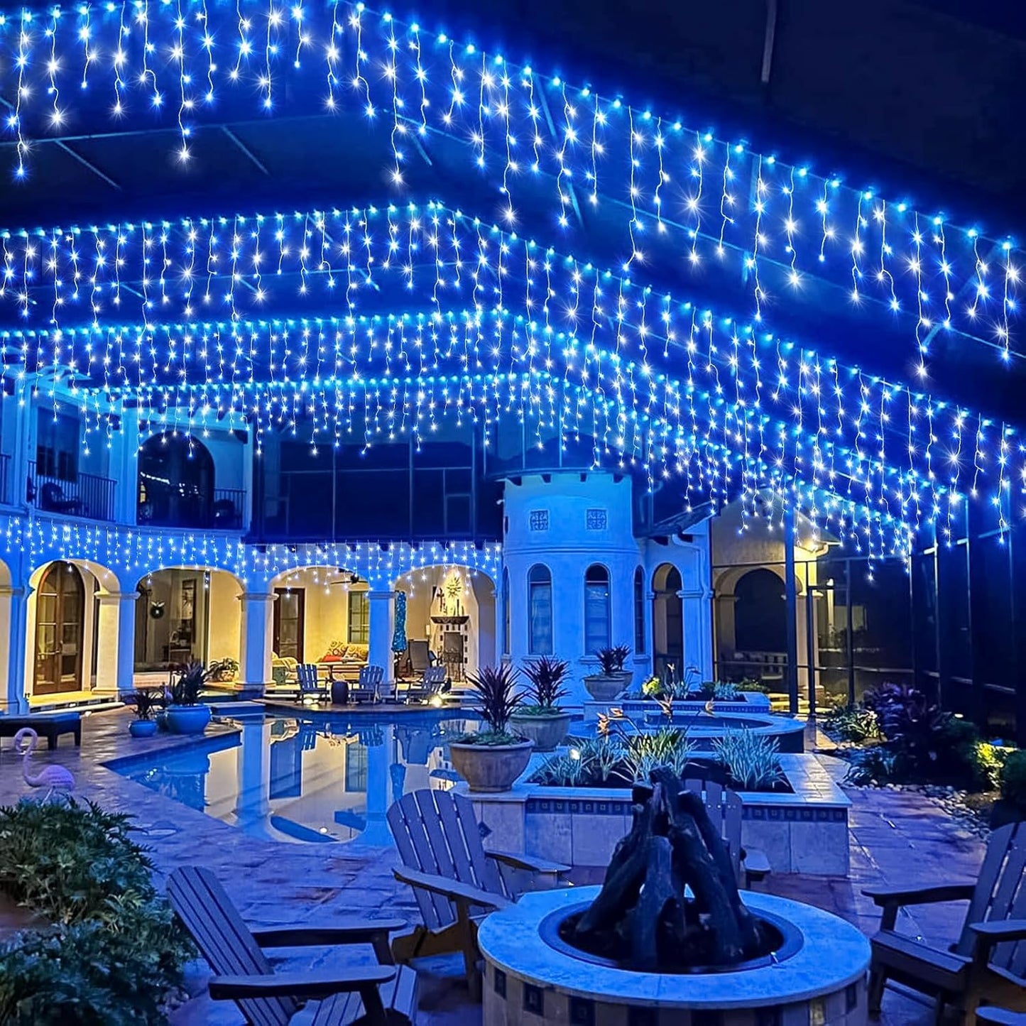 Icicle Christmas Lights Outdoor, 33ft 400 LED Blue and White Christmas Lights 8 Modes with 75 Drops, Waterproof Icicle Light Plug in for Indoor Outside Party Holiday Xmas Halloween Decorations