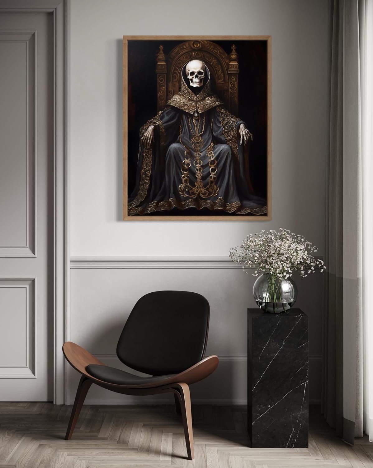 Skull King Poster Art Print, Halloween Scary Vintage Wall Art Academia Spooky Painting Decoration for Horror Prints, Gothic Posters Bedroom Decor 89 (Skull King 1, 11 x 14 inches, Wood Frame)