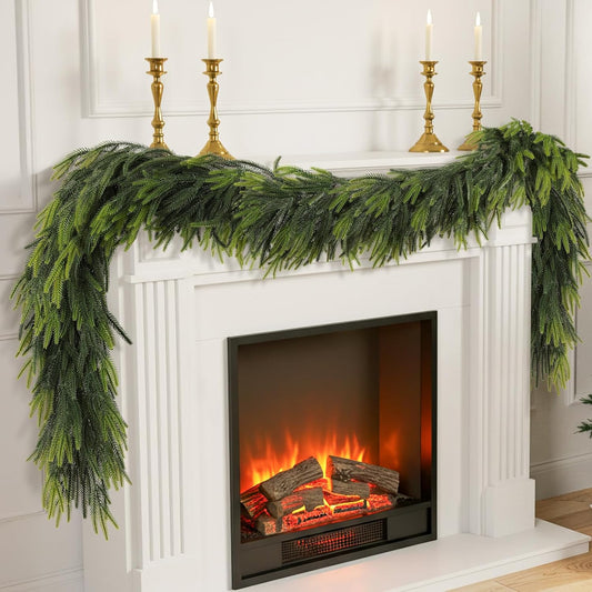 N&T NIETING 6FT Christmas Norfolk Pine Garland Real Touch Pine Artificial Faux Greenery Garlands Winter Christmas Garland for Table Mantle Fireplace Holiday Indoor Outdoor Xmas Decorations (1 Pcs)