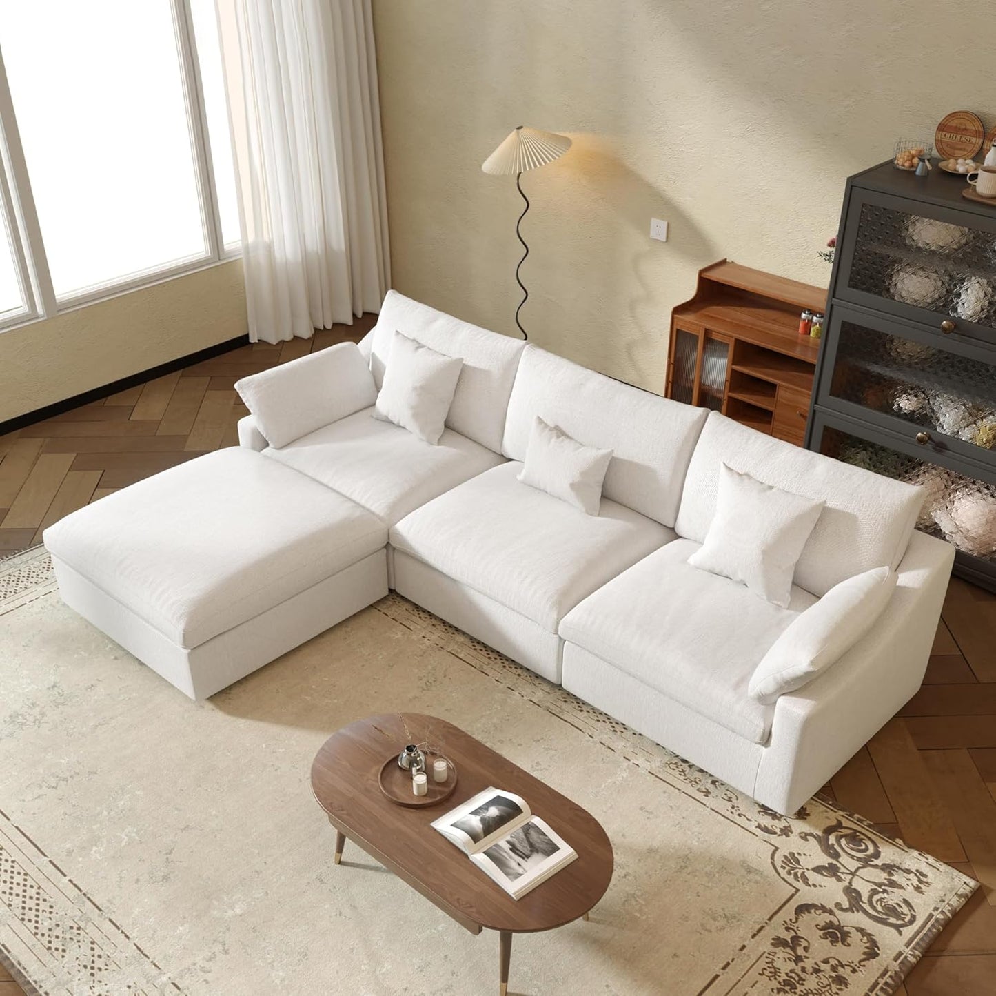 JACH L-Shaped Sectional Couches for Living Room, Cloud Sectional Couch with Deep Seat, Modular Sectional Sofa with Chaise, Covers Removeable & Washable, Sofas Furniture for Living Room, White