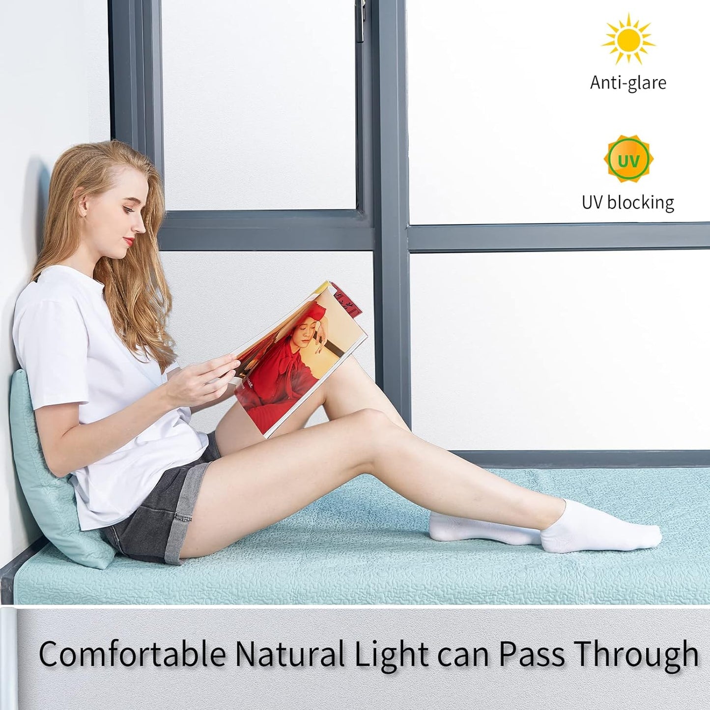 Frosted Glass Window Film with Tools,Reusable Window Privacy Film,Static Clings Window Film Kit for Home Bathroom and Office. (White, 35.4Inch×78.7Inch)