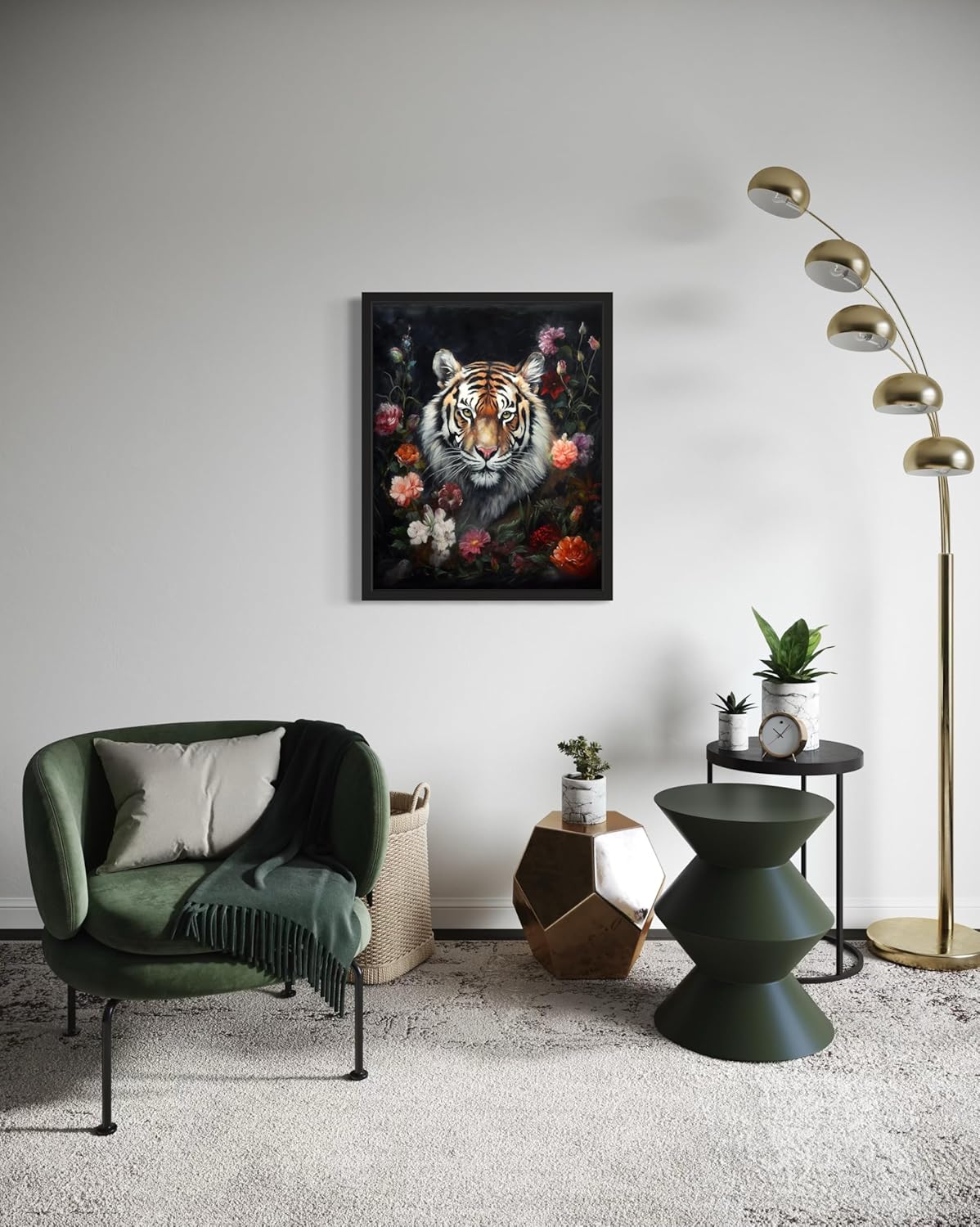 Tiger and Flower Poster Art Print, Halloween Scary Vintage Wall Art Academia Spooky Painting Decoration for Horror Prints, Gothic Posters Bedroom Decor 89 (Tiger and Flower, 16 x 20 inches, Unframed)