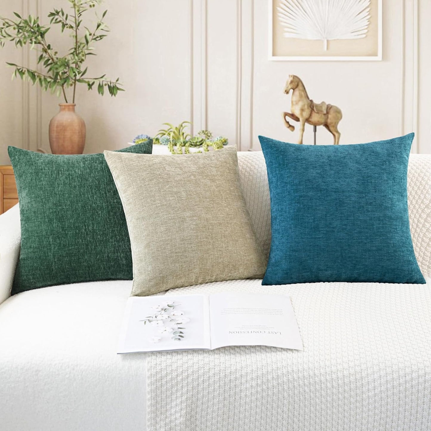 CaliTime Throw Pillow Covers Decorative 26 X 26 Inches Pack of 2 Cozy Chenille Cushion Cases for Couch Sofa Bed Living Room Home Light Taupe