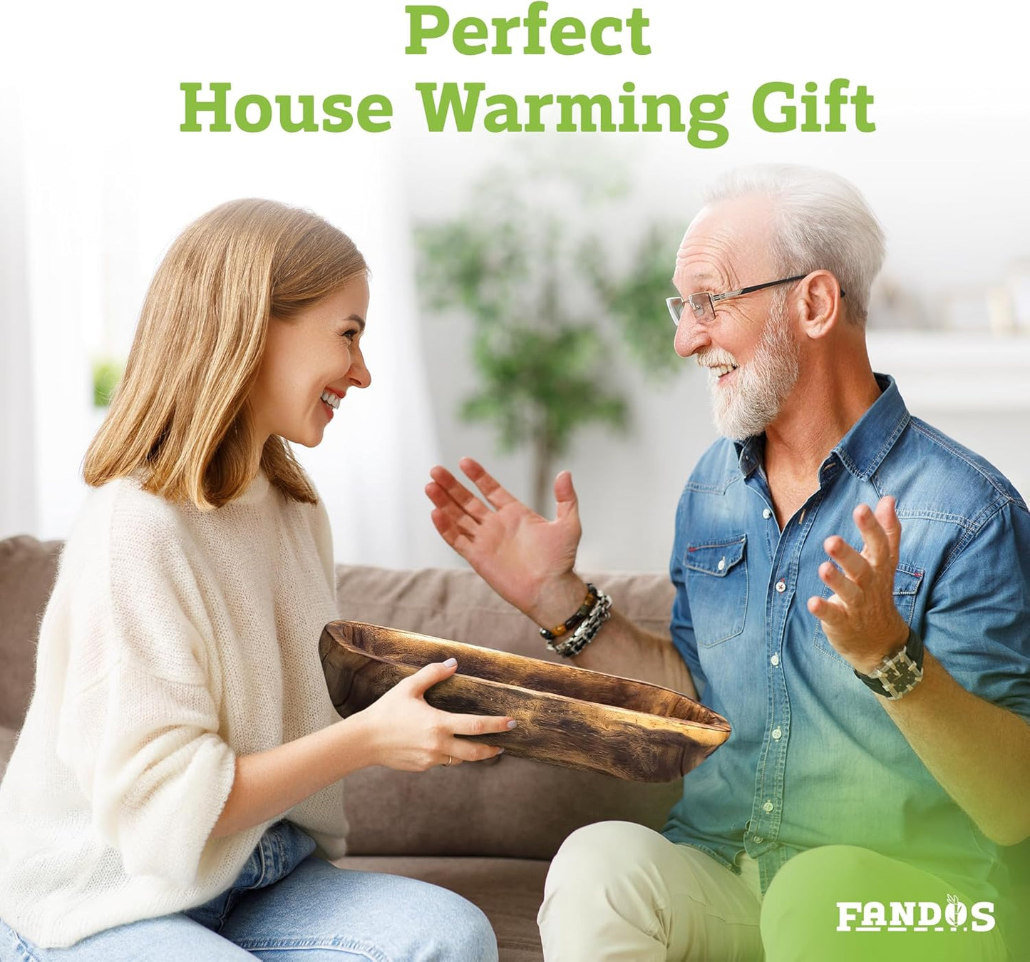 Wooden Dough Bowl for Decor - 17¾ in Long Hand Carved Paulownia, Large Rustic Decorative Bowl for Home Table Centerpiece, Keys, Entryway Table, Catchall Tray & Wooden Dining Room Centerpiece